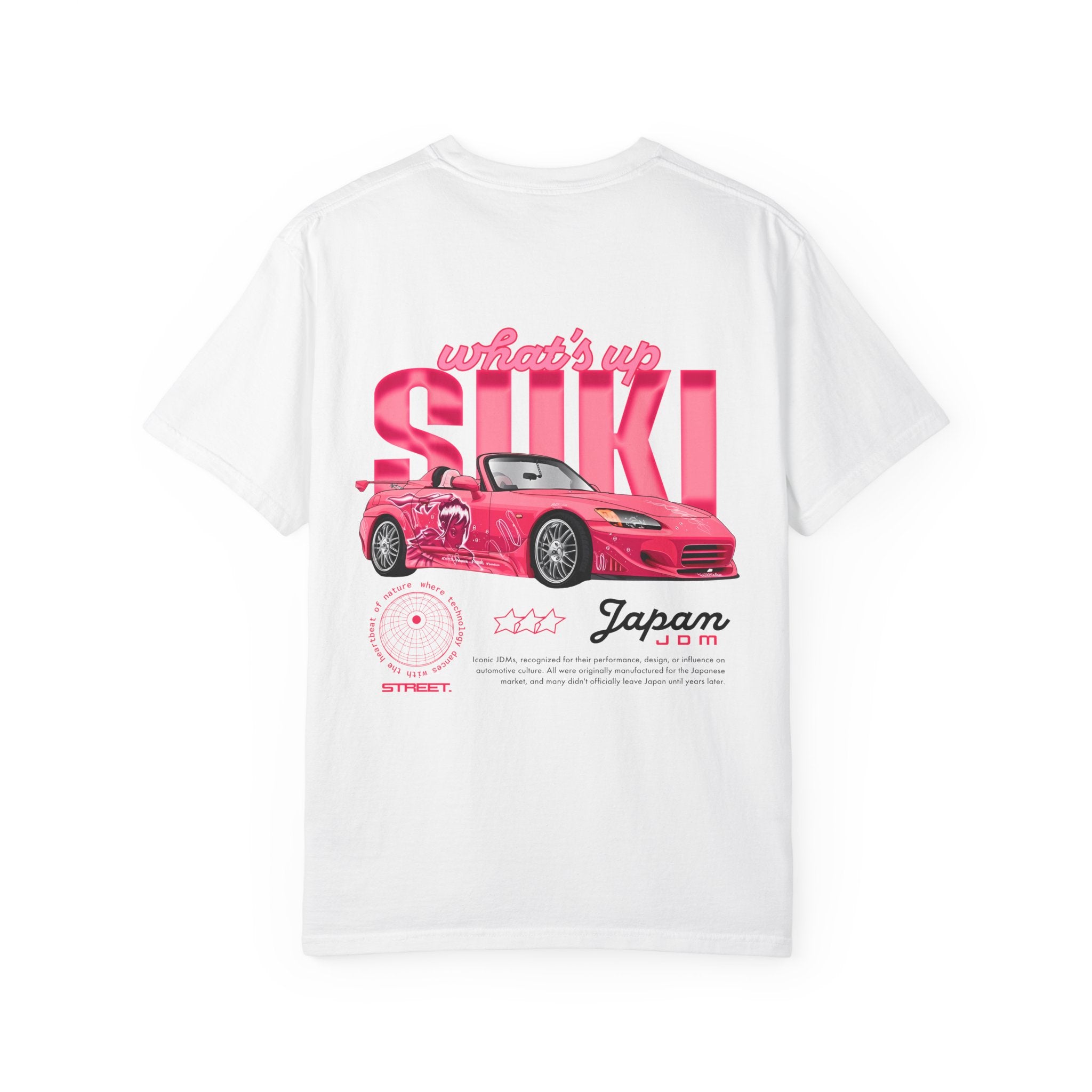 What's Up Suki Racing T-Shirt — Retro Pink Japanese Sports Car Tee