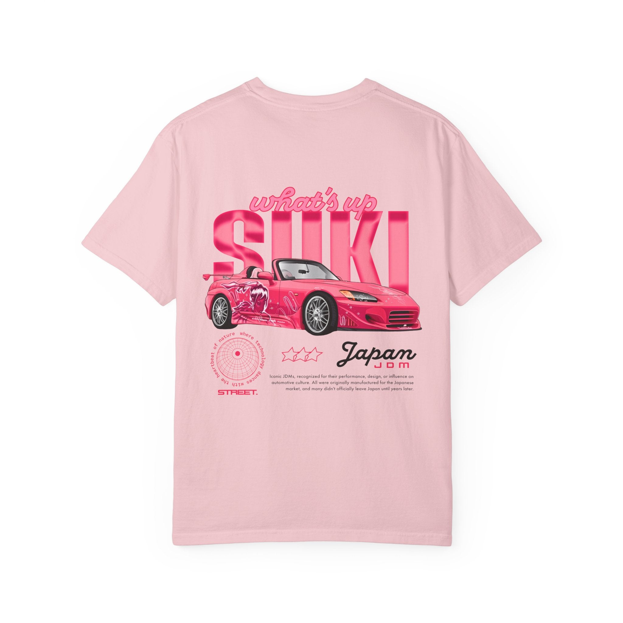 What's Up Suki Racing T-Shirt — Retro Pink Japanese Sports Car Tee