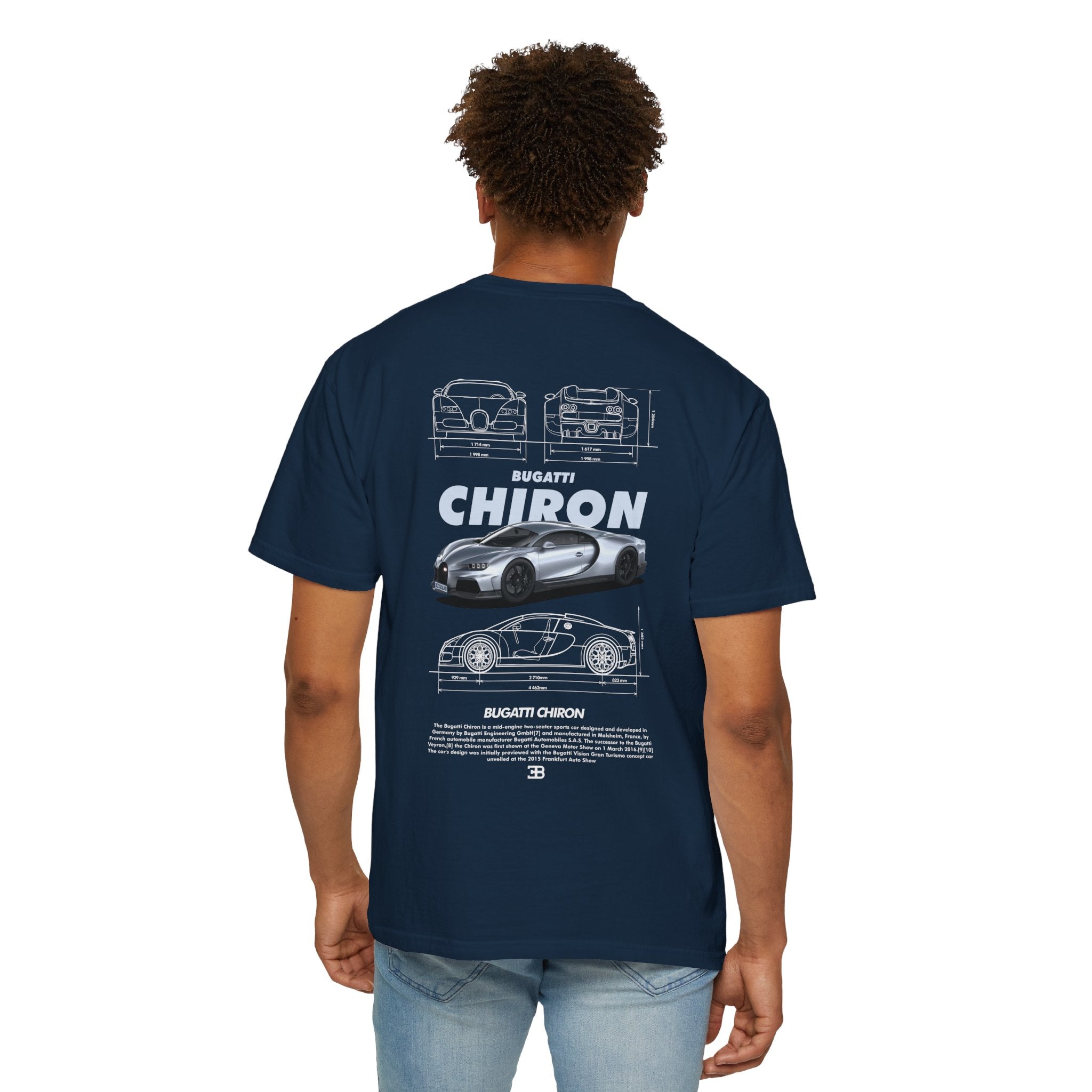 Bugatti Chiron Graphic T-Shirt — Supercar Blueprint Back Print