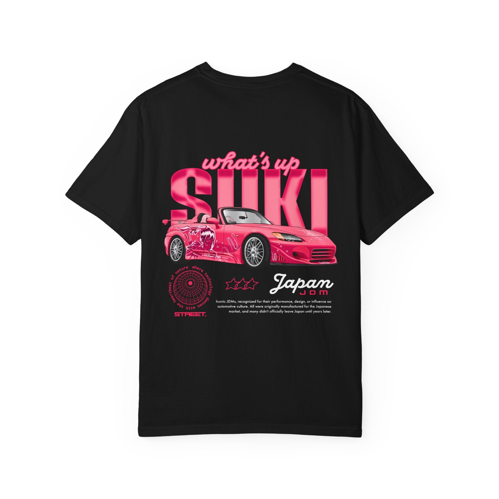 What's Up Suki Racing T-Shirt — Retro Pink Japanese Sports Car Tee