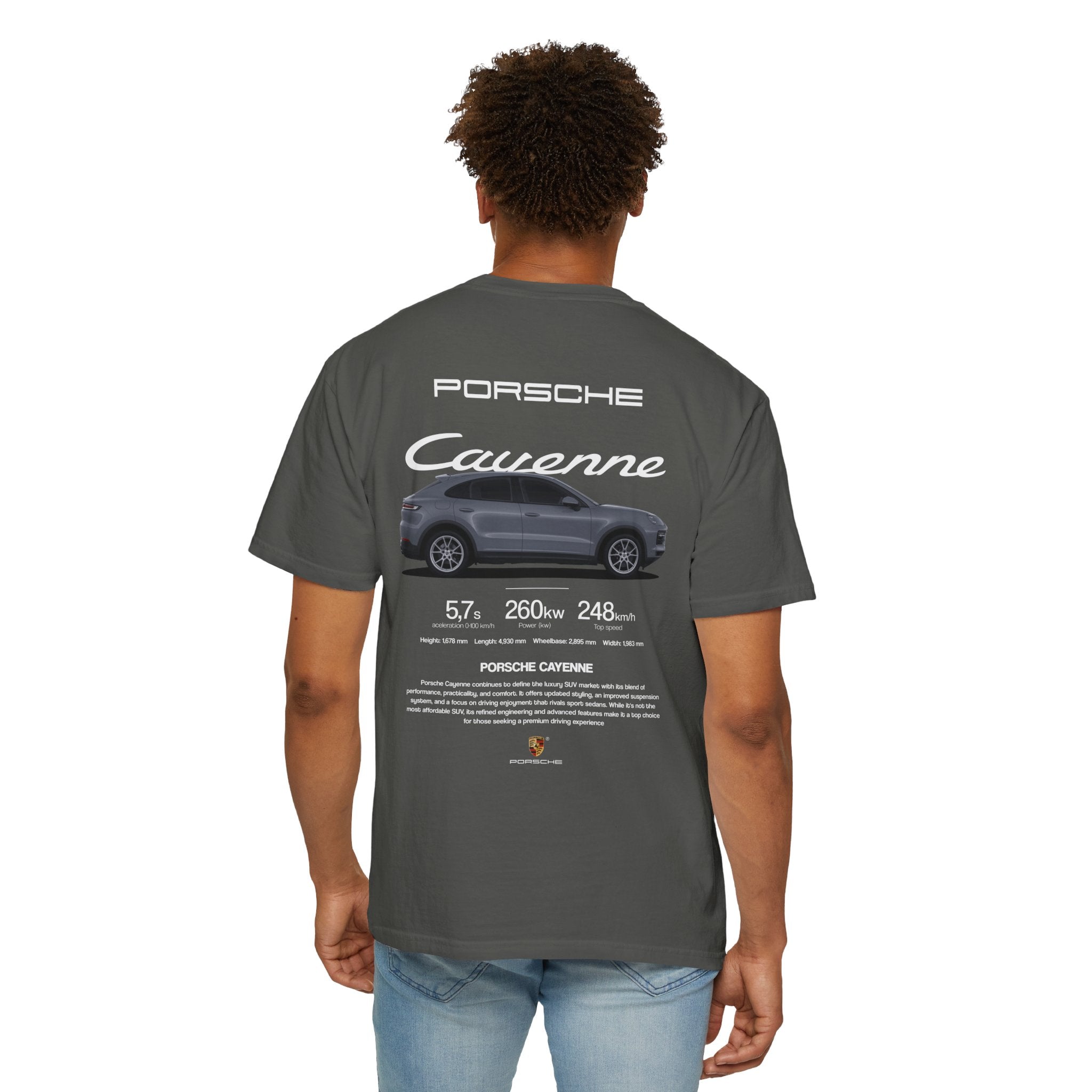 Porsche Cayenne Graphic T-Shirt — Vintage Car Spec Back Print